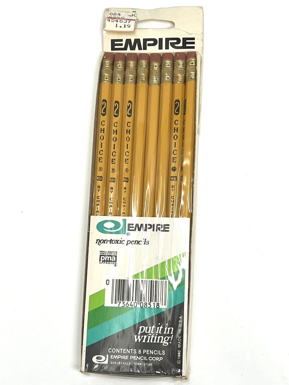 Vintage 1980 Empire Choice #2 Pencils Pack of 8 USA Yellow Non-Toxic